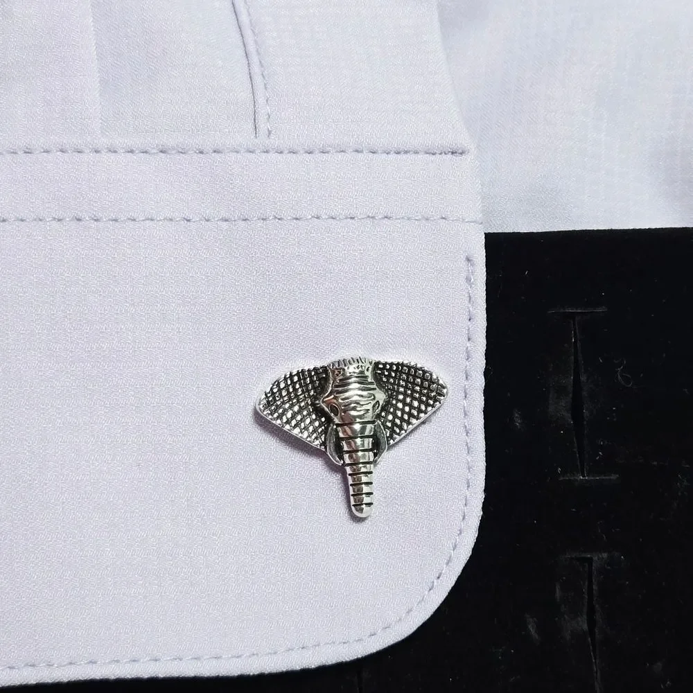 African Elephant Head Men’s Novelty French Cufflinks Silver Plated Bullet Back